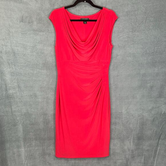 Lauren Ralph Lauren Dress Womens 12 Red Sleeveless Ruched Career Party Church - Picture 1 of 14
